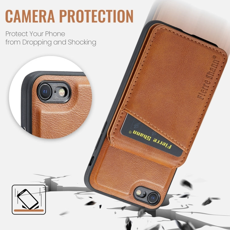 For iPhone SE 2022 / SE 2020 / 8 / 7 Fierre Shann Cowhide Vertical Flip Magnetic Card Holder Phone Case(Brown) - HoMEdemic™ 