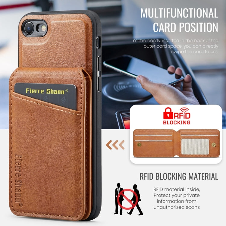 For iPhone SE 2022 / SE 2020 / 8 / 7 Fierre Shann Cowhide Vertical Flip Magnetic Card Holder Phone Case(Brown) - HoMEdemic™ 