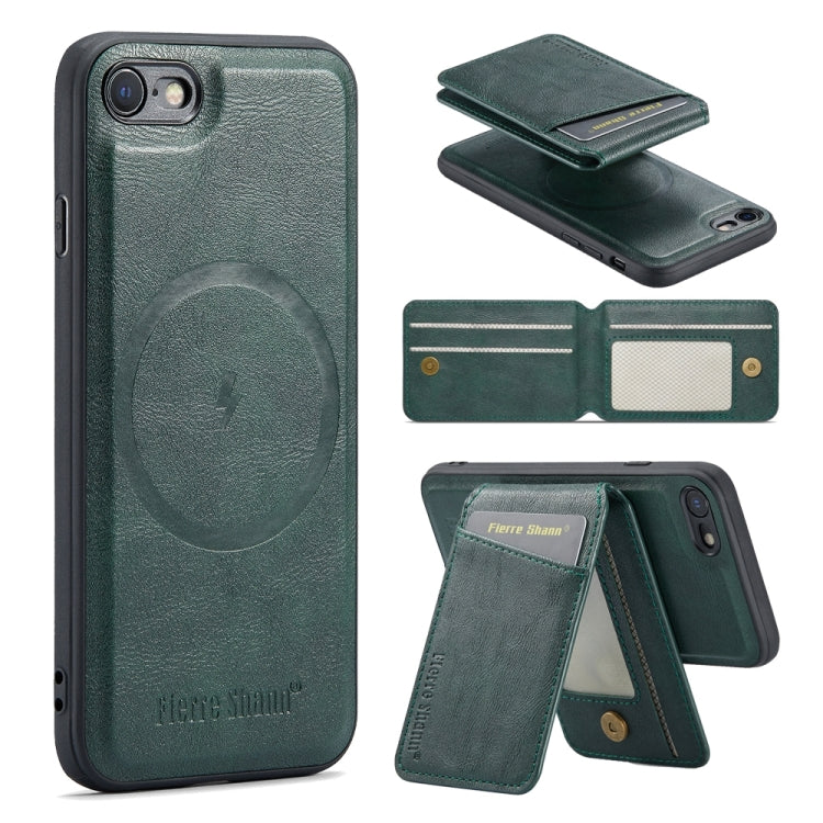 For iPhone SE 2022 / SE 2020 / 8 / 7 Fierre Shann Cowhide Vertical Flip Magnetic Card Holder Phone Case(Green) - HoMEdemic™ 