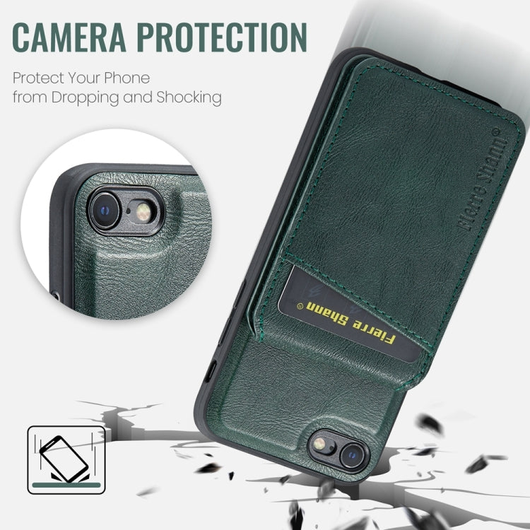 For iPhone SE 2022 / SE 2020 / 8 / 7 Fierre Shann Cowhide Vertical Flip Magnetic Card Holder Phone Case(Green) - HoMEdemic™ 