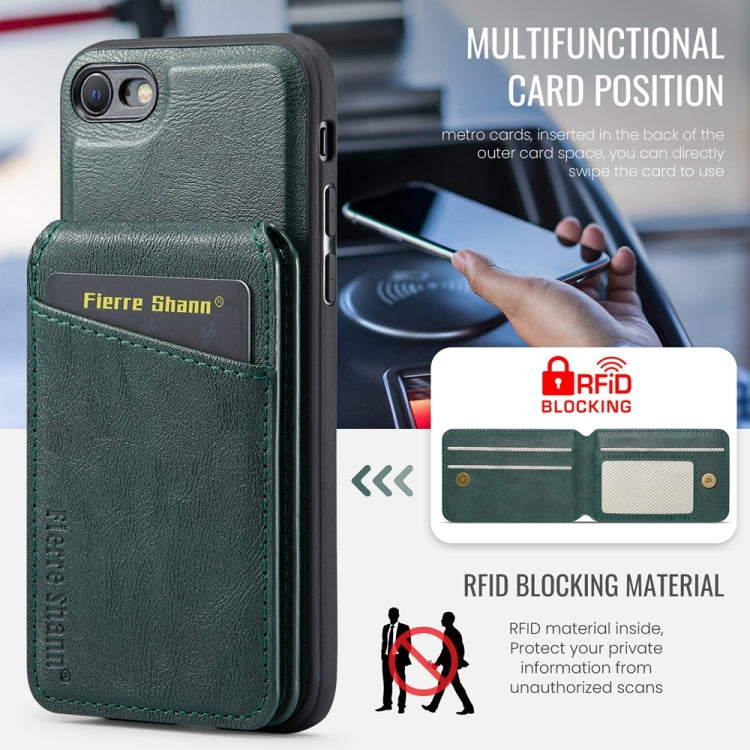 For iPhone SE 2022 / SE 2020 / 8 / 7 Fierre Shann Cowhide Vertical Flip Magnetic Card Holder Phone Case(Green) - HoMEdemic™ 