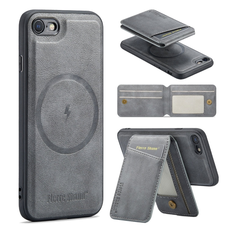 For iPhone SE 2022 / SE 2020 / 8 / 7 Fierre Shann Cowhide Vertical Flip Magnetic Card Holder Phone Case(Grey) - HoMEdemic™ 