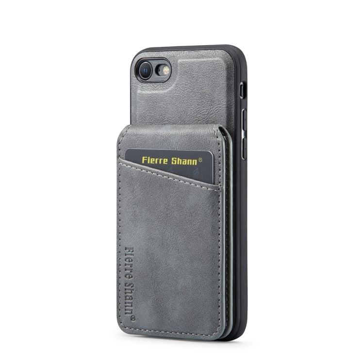 For iPhone SE 2022 / SE 2020 / 8 / 7 Fierre Shann Cowhide Vertical Flip Magnetic Card Holder Phone Case(Grey) - HoMEdemic™ 
