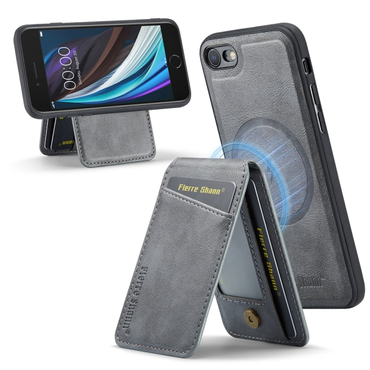 For iPhone SE 2022 / SE 2020 / 8 / 7 Fierre Shann Cowhide Vertical Flip Magnetic Card Holder Phone Case(Grey) - HoMEdemic™ 