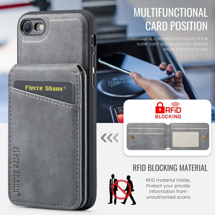 For iPhone SE 2022 / SE 2020 / 8 / 7 Fierre Shann Cowhide Vertical Flip Magnetic Card Holder Phone Case(Grey) - HoMEdemic™ 