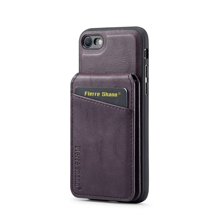 For iPhone SE 2022 / SE 2020 / 8 / 7 Fierre Shann Cowhide Vertical Flip Magnetic Card Holder Phone Case(Purple) - HoMEdemic™ 