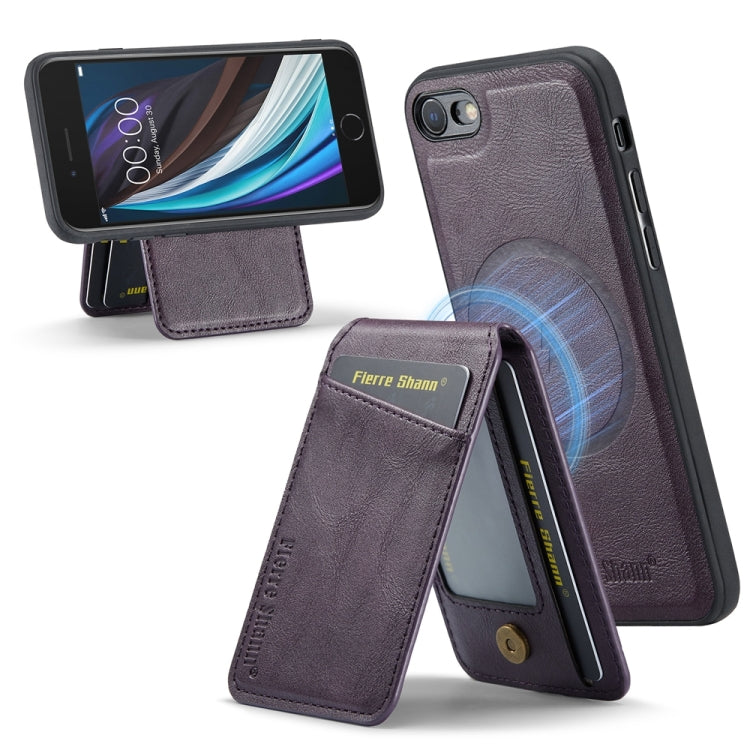 For iPhone SE 2022 / SE 2020 / 8 / 7 Fierre Shann Cowhide Vertical Flip Magnetic Card Holder Phone Case(Purple) - HoMEdemic™ 