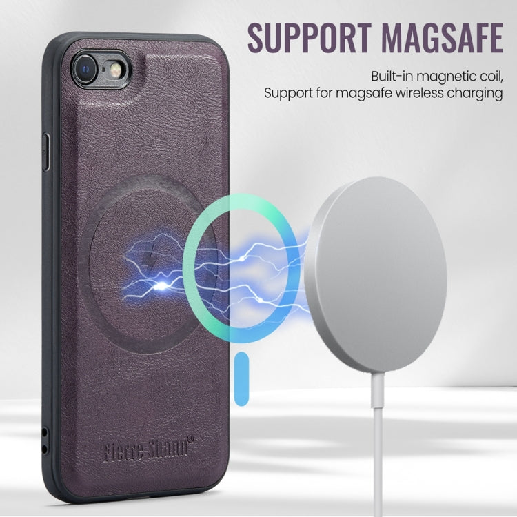 For iPhone SE 2022 / SE 2020 / 8 / 7 Fierre Shann Cowhide Vertical Flip Magnetic Card Holder Phone Case(Purple) - HoMEdemic™ 