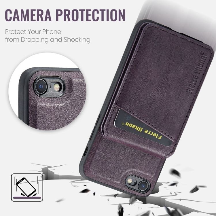 For iPhone SE 2022 / SE 2020 / 8 / 7 Fierre Shann Cowhide Vertical Flip Magnetic Card Holder Phone Case(Purple) - HoMEdemic™ 