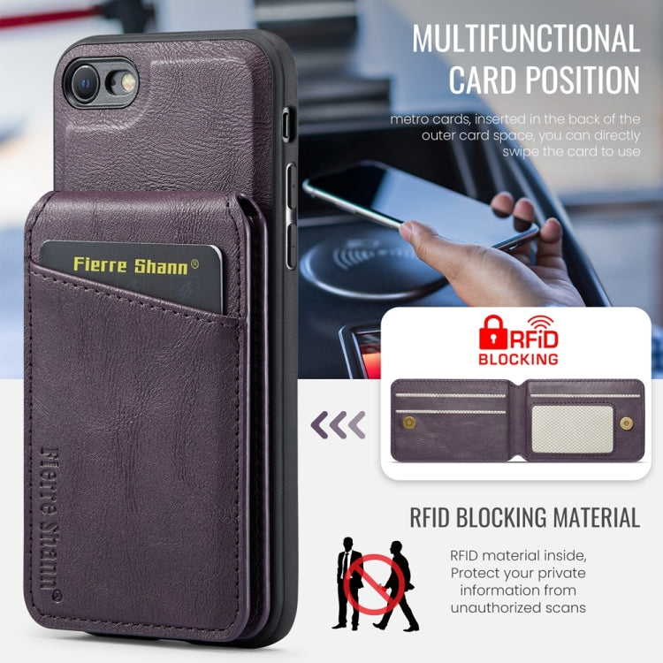 For iPhone SE 2022 / SE 2020 / 8 / 7 Fierre Shann Cowhide Vertical Flip Magnetic Card Holder Phone Case(Purple) - HoMEdemic™ 