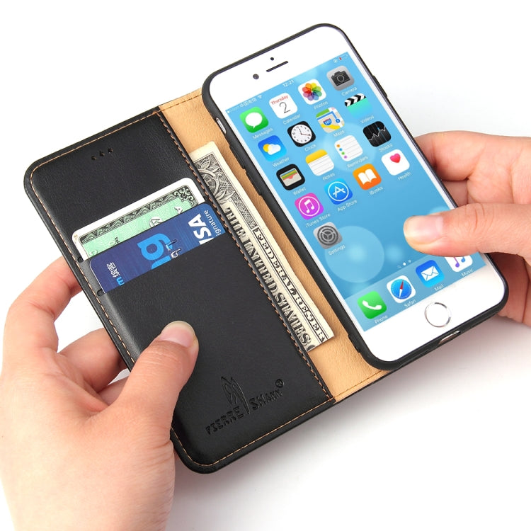 For iPhone SE 2022 / SE 2020 / 8 / 7 Fierre Shann PU Genuine Leather Texture Horizontal Flip Leather Case with Holder & Card Slots & Wallet(Black) - HoMEdemic™ 