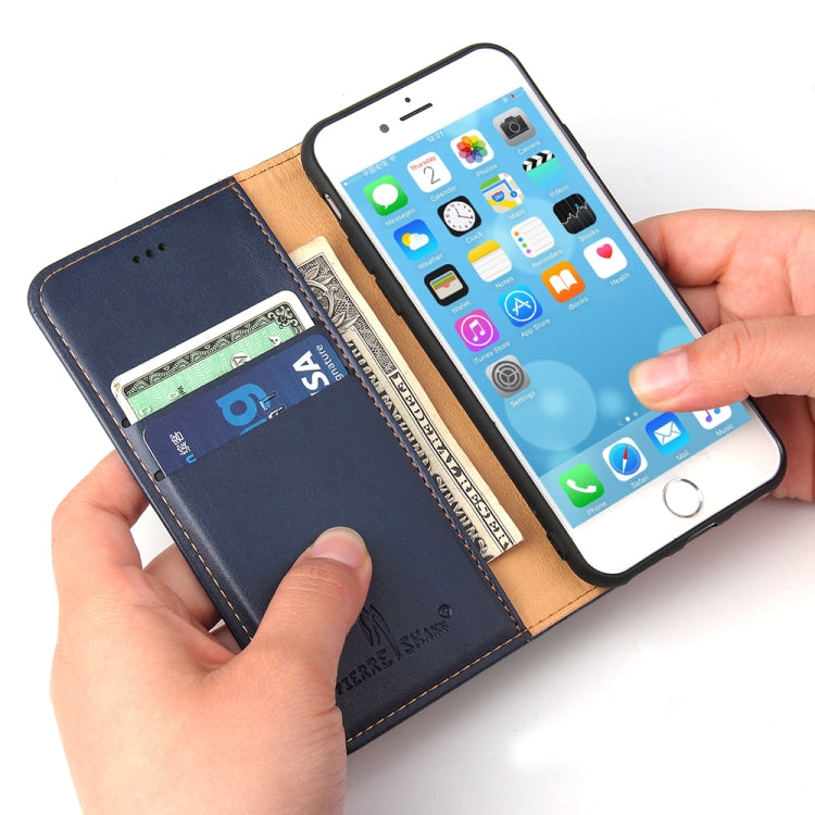 For iPhone SE 2022 / SE 2020 / 8 / 7 Fierre Shann PU Genuine Leather Texture Horizontal Flip Leather Case with Holder & Card Slots & Wallet(Blue) - HoMEdemic™ 
