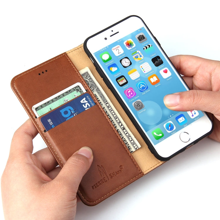 For iPhone SE 2022 / SE 2020 / 8 / 7 Fierre Shann PU Genuine Leather Texture Horizontal Flip Leather Case with Holder & Card Slots & Wallet(Brown) - HoMEdemic™ 