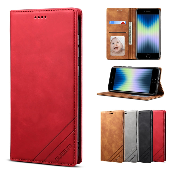 For iPhone SE 2022 / SE 2020 / 8 / 7 GUSSIM GS-001 Business Style Horizontal Flip Skin Feel PU Leather Case with Holder & Card Slots & Wallet & Photo Frame(Red) - HoMEdemic™ 