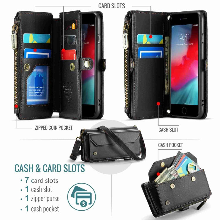For iPhone SE 2022 / SE 2020 CaseMe C36 Card Slots Zipper Wallet RFID Anti-theft Leather Phone Case(Black) - HoMEdemic™ 