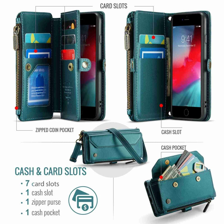 For iPhone SE 2022 / SE 2020 CaseMe C36 Card Slots Zipper Wallet RFID Anti-theft Leather Phone Case(Blue-green) - HoMEdemic™ 