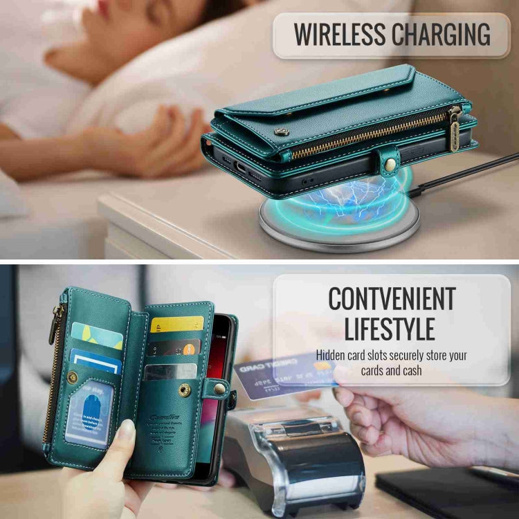 For iPhone SE 2022 / SE 2020 CaseMe C36 Card Slots Zipper Wallet RFID Anti-theft Leather Phone Case(Blue-green) - HoMEdemic™ 
