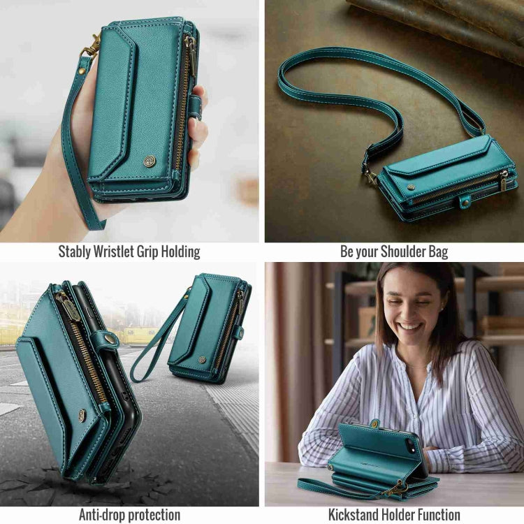 For iPhone SE 2022 / SE 2020 CaseMe C36 Card Slots Zipper Wallet RFID Anti-theft Leather Phone Case(Blue-green) - HoMEdemic™ 