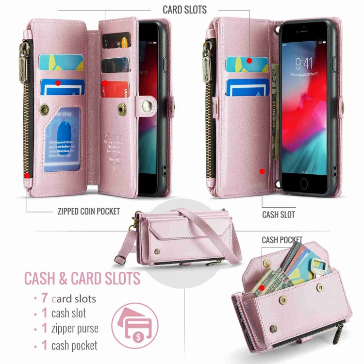 For iPhone SE 2022 / SE 2020 CaseMe C36 Card Slots Zipper Wallet RFID Anti-theft Leather Phone Case(Pink) - HoMEdemic™ 