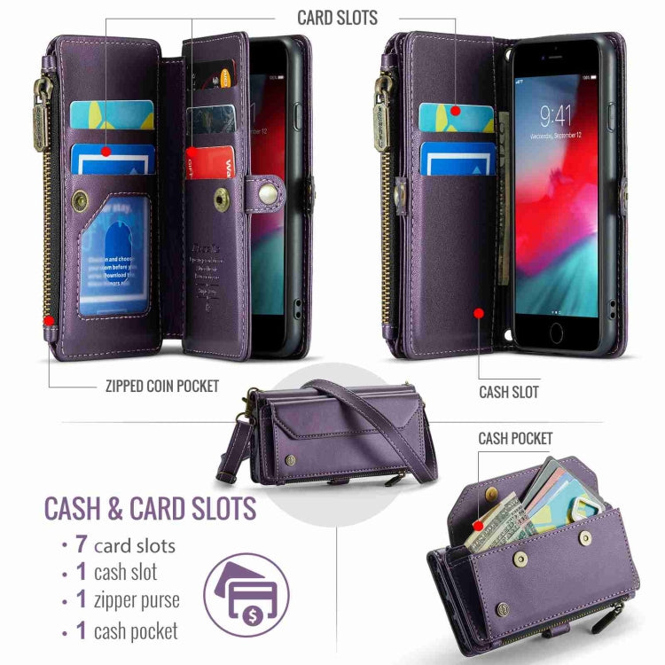 For iPhone SE 2022 / SE 2020 CaseMe C36 Card Slots Zipper Wallet RFID Anti-theft Leather Phone Case(Purple) - HoMEdemic™ 