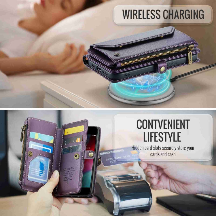 For iPhone SE 2022 / SE 2020 CaseMe C36 Card Slots Zipper Wallet RFID Anti-theft Leather Phone Case(Purple) - HoMEdemic™ 