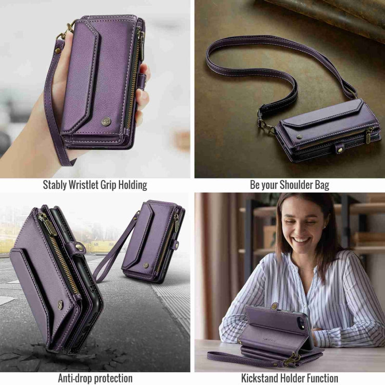 For iPhone SE 2022 / SE 2020 CaseMe C36 Card Slots Zipper Wallet RFID Anti-theft Leather Phone Case(Purple) - HoMEdemic™ 