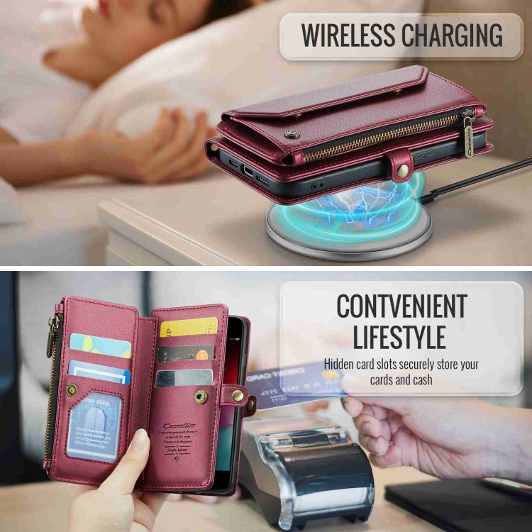 For iPhone SE 2022 / SE 2020 CaseMe C36 Card Slots Zipper Wallet RFID Anti-theft Leather Phone Case(Wine Red) - HoMEdemic™ 