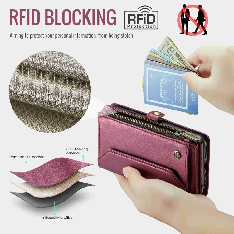 For iPhone SE 2022 / SE 2020 CaseMe C36 Card Slots Zipper Wallet RFID Anti-theft Leather Phone Case(Wine Red) - HoMEdemic™ 