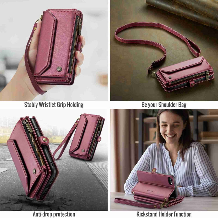 For iPhone SE 2022 / SE 2020 CaseMe C36 Card Slots Zipper Wallet RFID Anti-theft Leather Phone Case(Wine Red) - HoMEdemic™ 