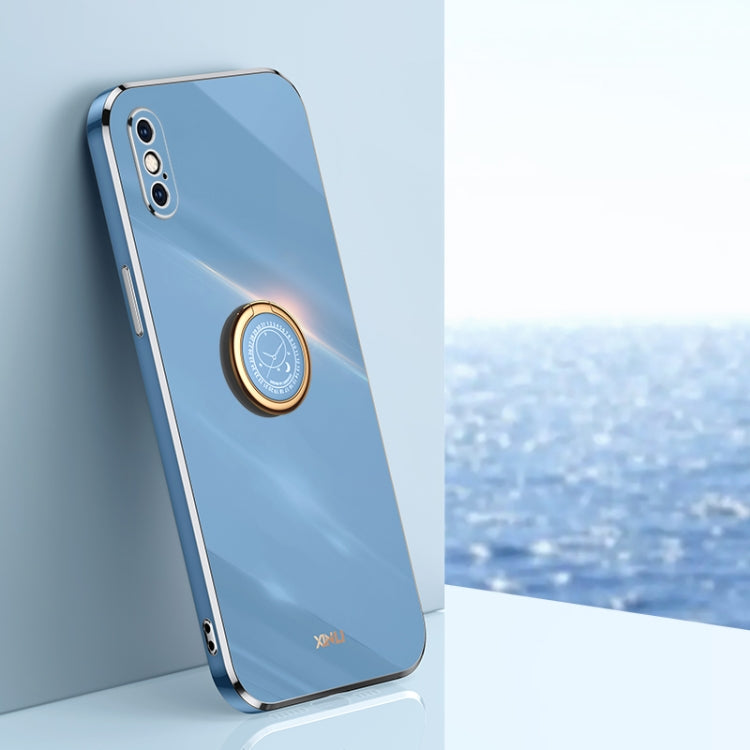 For iPhone X XINLI Straight Edge 6D Electroplate TPU Phone Case with Ring Holder(Celestial Blue) - HoMEdemic™ 