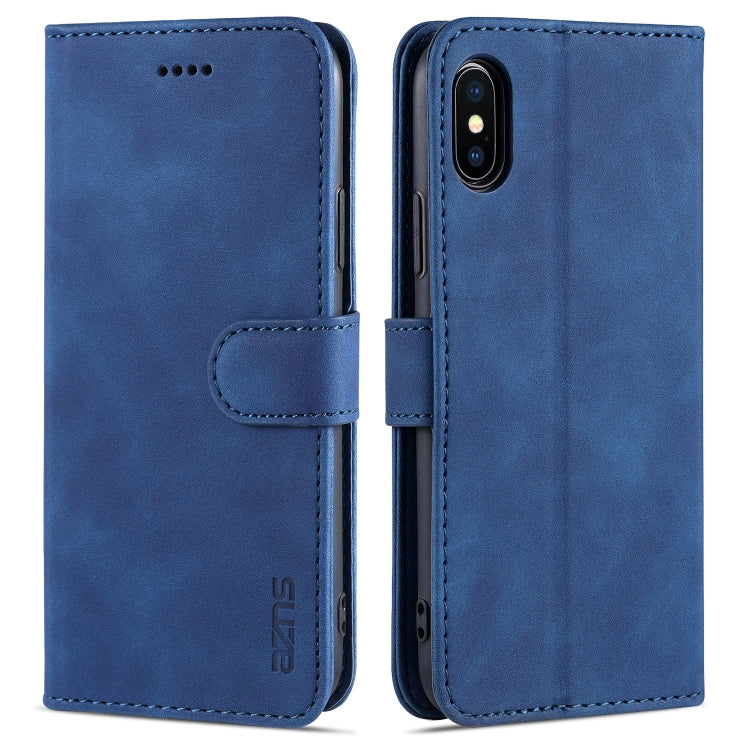For iPhone X / XS AZNS Skin Feel Calf Texture Horizontal Flip Leather Case with Card Slots & Holder & Wallet(Blue) - HoMEdemic™ 