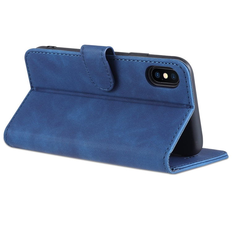 For iPhone X / XS AZNS Skin Feel Calf Texture Horizontal Flip Leather Case with Card Slots & Holder & Wallet(Blue) - HoMEdemic™ 