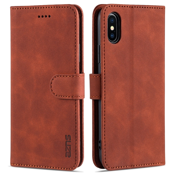 For iPhone X / XS AZNS Skin Feel Calf Texture Horizontal Flip Leather Case with Card Slots & Holder & Wallet(Brown) - HoMEdemic™ 