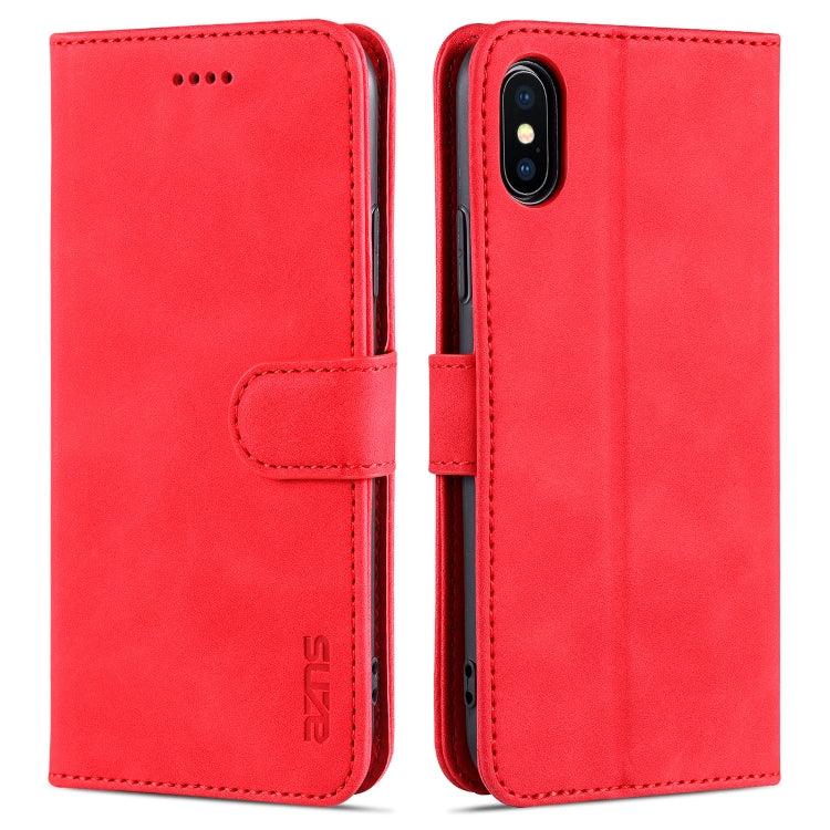 For iPhone X / XS AZNS Skin Feel Calf Texture Horizontal Flip Leather Case with Card Slots & Holder & Wallet(Red) - HoMEdemic™ 