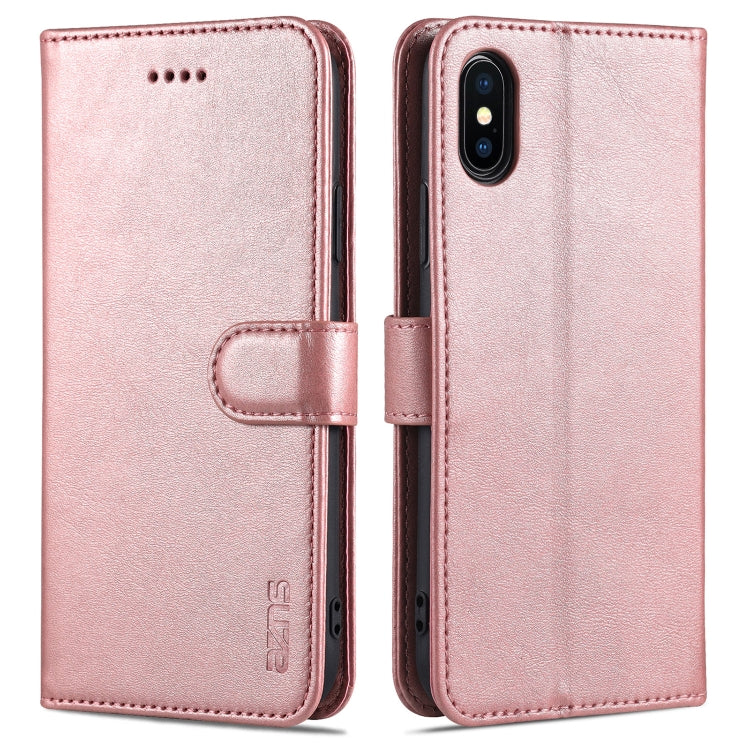 For iPhone X / XS AZNS Skin Feel Calf Texture Horizontal Flip Leather Case with Card Slots & Holder & Wallet(Rose Gold) - HoMEdemic™ 