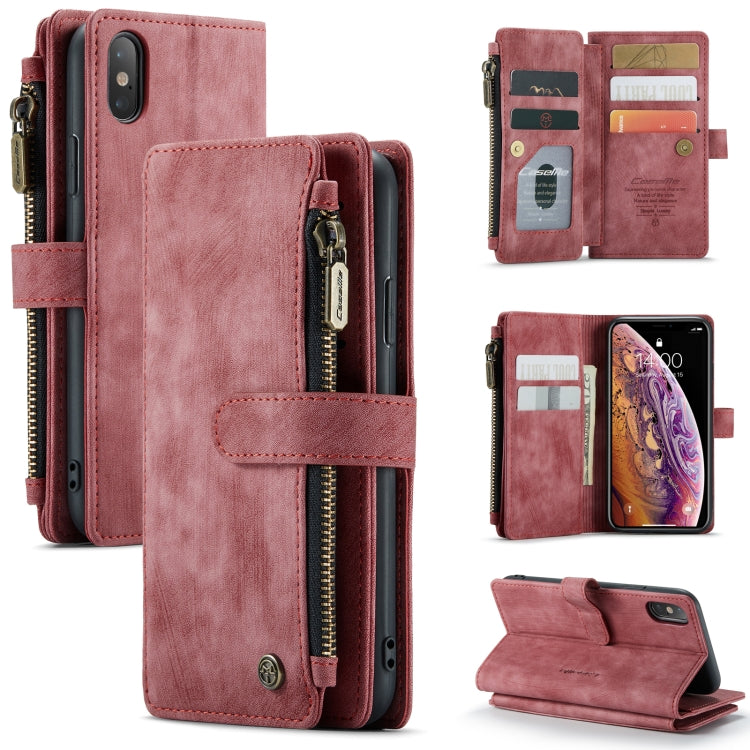 For iPhone X / XS CaseMe-C30 PU + TPU Multifunctional Horizontal Flip Leather Case with Holder & Card Slot & Wallet & Zipper Pocket(Red) - HoMEdemic™ 