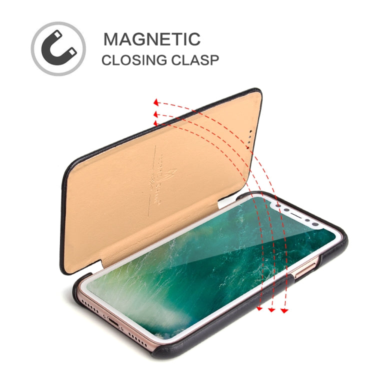 For iPhone X / XS Fierre Shann Business Magnetic Horizontal Flip Genuine Leather Case(Black) - HoMEdemic™ 
