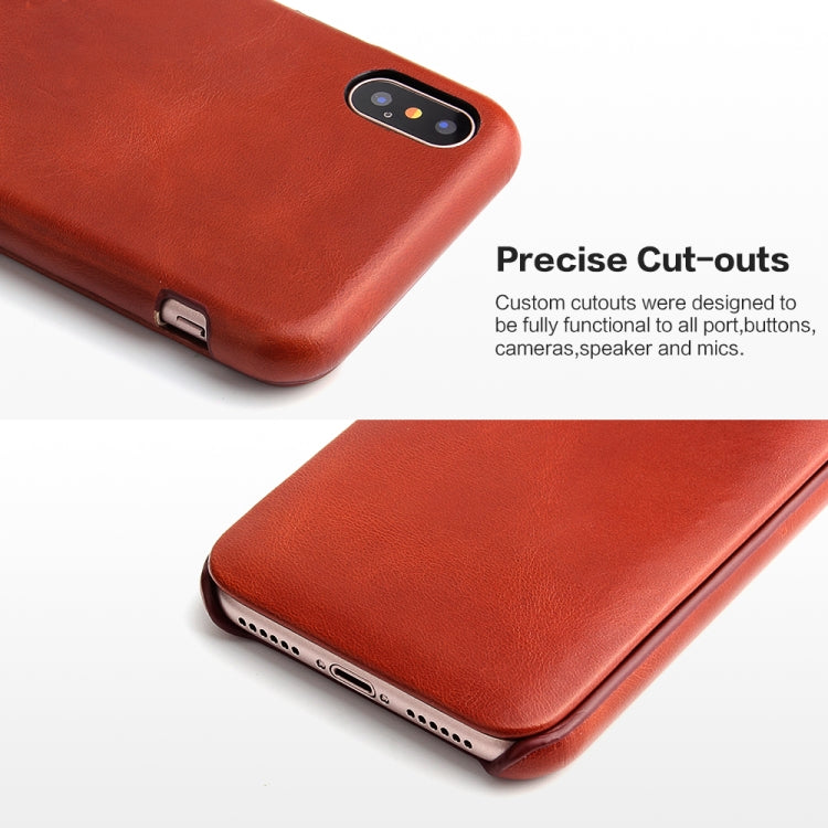For iPhone X / XS Fierre Shann Business Magnetic Horizontal Flip Genuine Leather Case(Brown) - HoMEdemic™ 