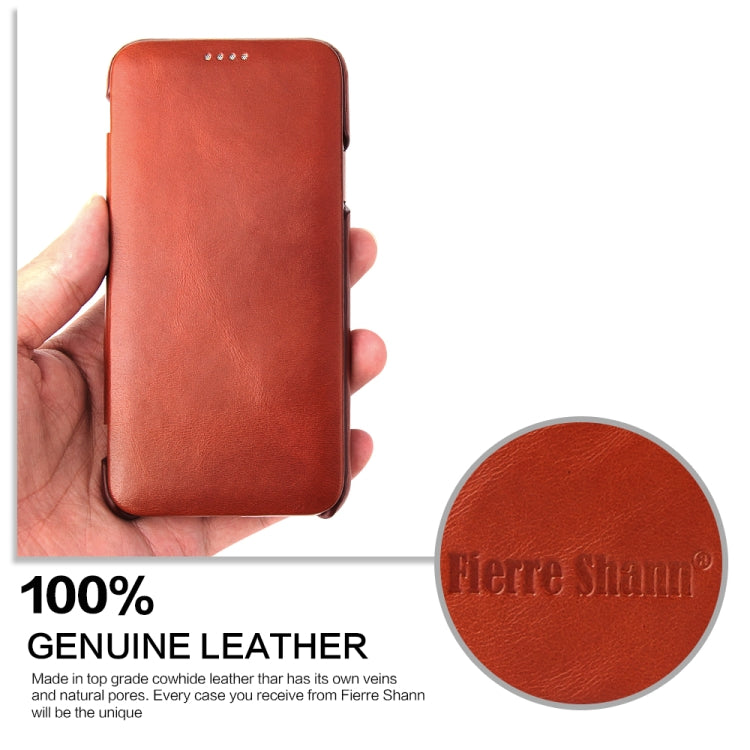 For iPhone X / XS Fierre Shann Business Magnetic Horizontal Flip Genuine Leather Case(Brown) - HoMEdemic™ 