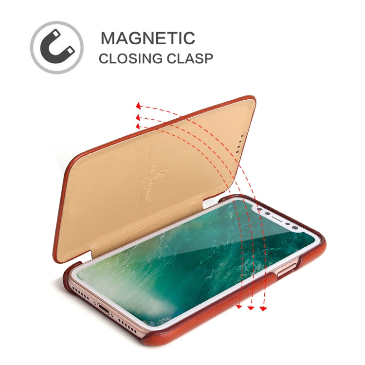 For iPhone X / XS Fierre Shann Business Magnetic Horizontal Flip Genuine Leather Case(Brown) - HoMEdemic™ 