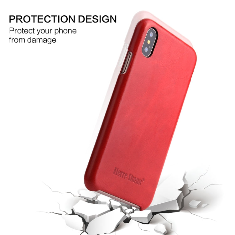 For iPhone X / XS Fierre Shann Business Magnetic Horizontal Flip Genuine Leather Case(Red) - HoMEdemic™ 