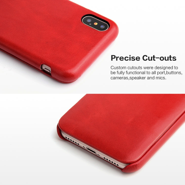 For iPhone X / XS Fierre Shann Business Magnetic Horizontal Flip Genuine Leather Case(Red) - HoMEdemic™ 