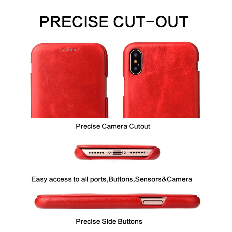 For iPhone X / XS Fierre Shann Business Magnetic Horizontal Flip Genuine Leather Case(Red) - HoMEdemic™ 
