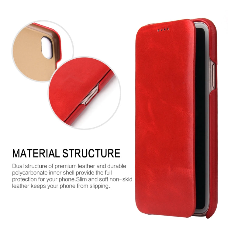 For iPhone X / XS Fierre Shann Business Magnetic Horizontal Flip Genuine Leather Case(Red) - HoMEdemic™ 