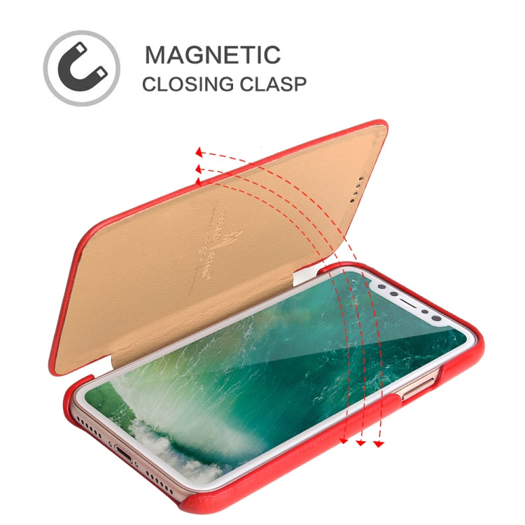 For iPhone X / XS Fierre Shann Business Magnetic Horizontal Flip Genuine Leather Case(Red) - HoMEdemic™ 