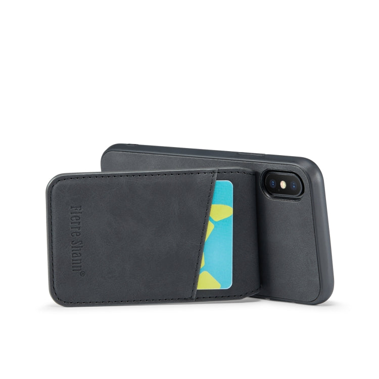 For iPhone X / XS Fierre Shann Crazy Horse Card Holder Back Cover PU Phone Case(Black) - HoMEdemic™ 