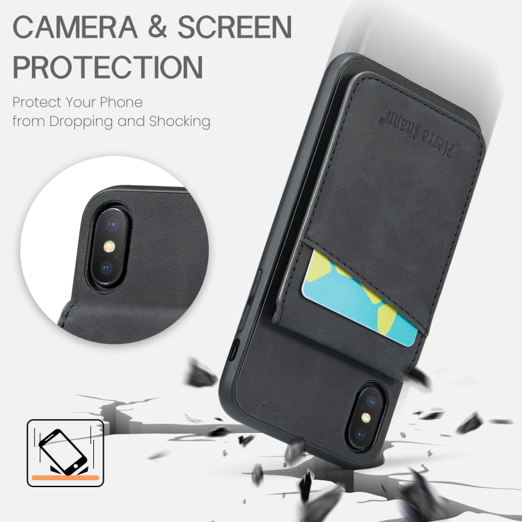 For iPhone X / XS Fierre Shann Crazy Horse Card Holder Back Cover PU Phone Case(Black) - HoMEdemic™ 