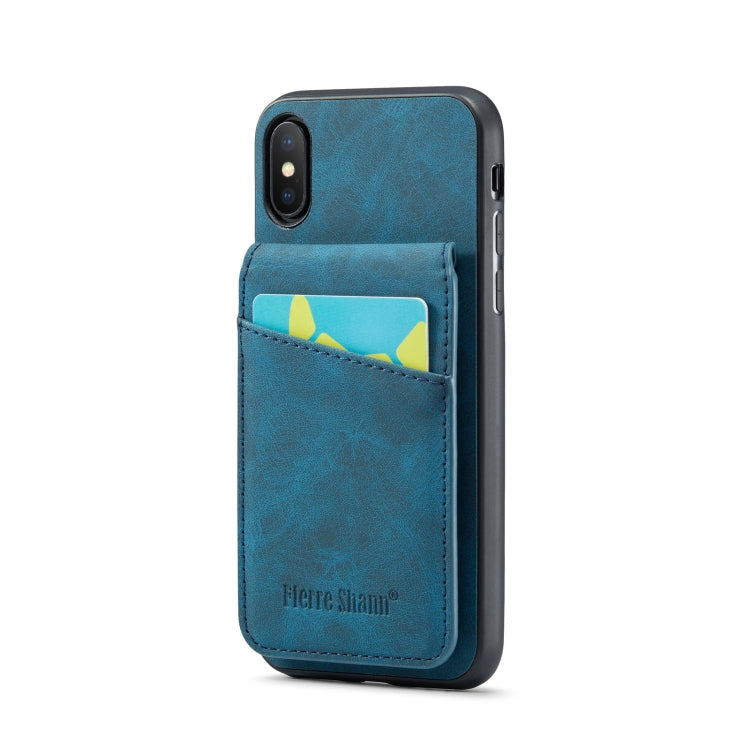 For iPhone X / XS Fierre Shann Crazy Horse Card Holder Back Cover PU Phone Case(Blue) - HoMEdemic™ 
