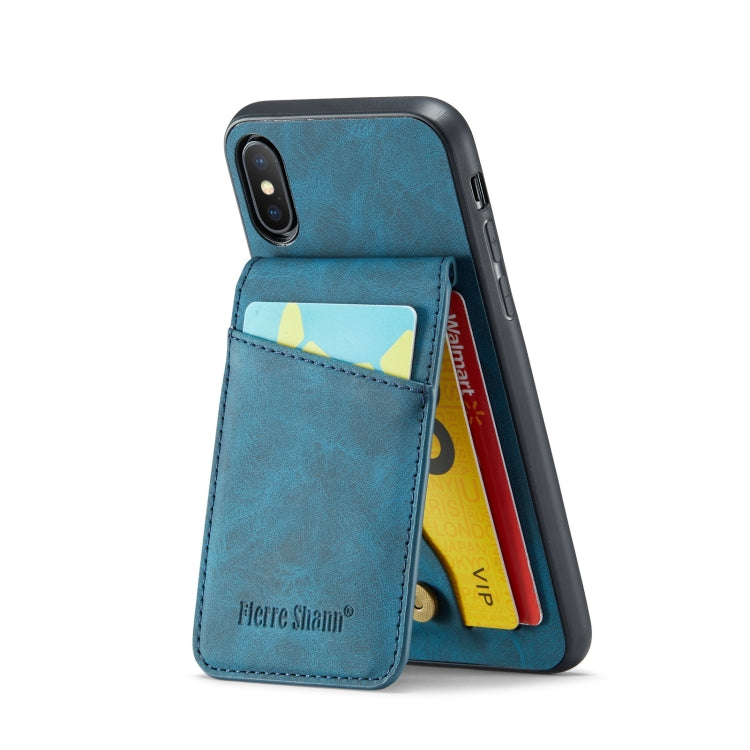 For iPhone X / XS Fierre Shann Crazy Horse Card Holder Back Cover PU Phone Case(Blue) - HoMEdemic™ 