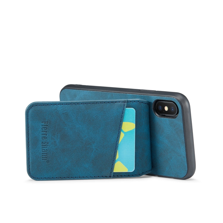For iPhone X / XS Fierre Shann Crazy Horse Card Holder Back Cover PU Phone Case(Blue) - HoMEdemic™ 